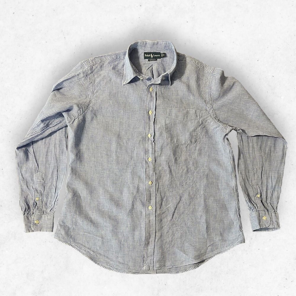 Ralph Lauren Men's Size XL Blue White Plaid Button Shirt Long Sleeve Custom Fit‎